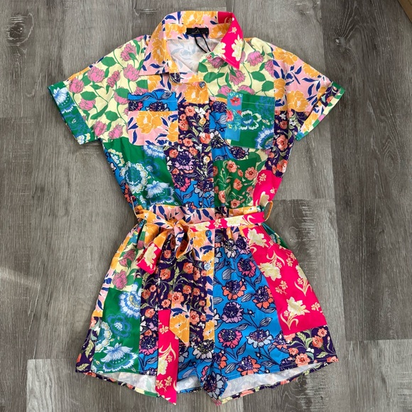 Alamia NWT Gisabelle Patchwork Floral Belted Romper - Picture 3 of 11